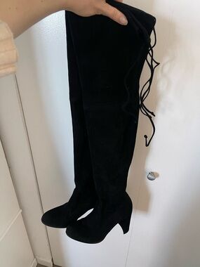 Stuart Weitzman Black Over-the-Knee Suede Block Heel Boots
